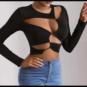 Drawstring cut out crop top